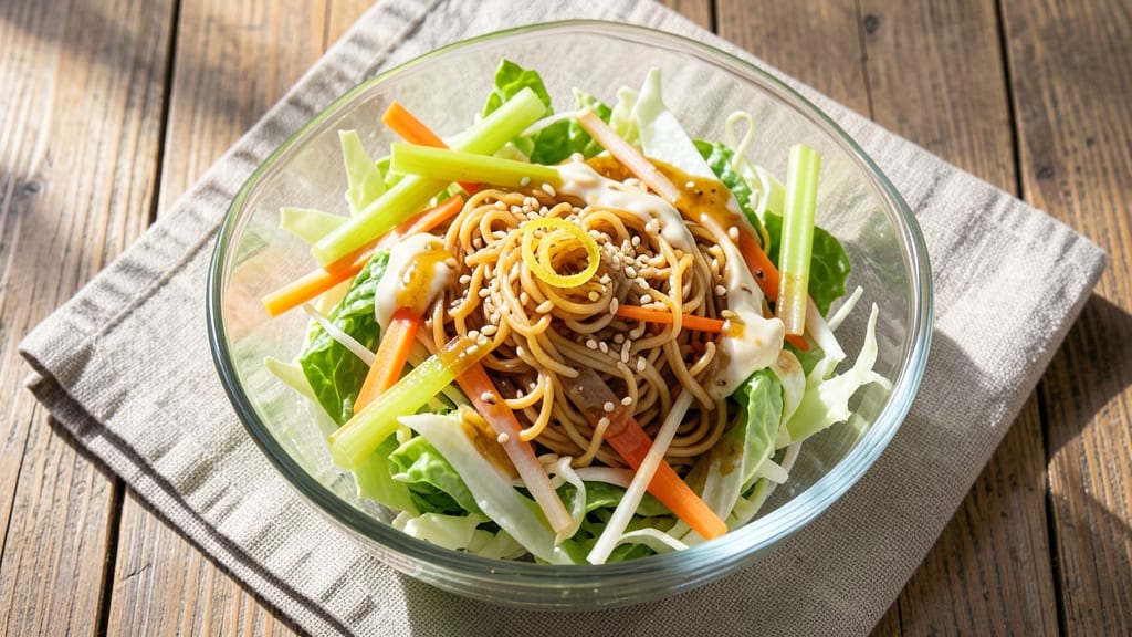 Asian Coleslaw Salad Recipe with Ramen Noodles: Crunchy Celery Crowns and Umami-Packed Noodles