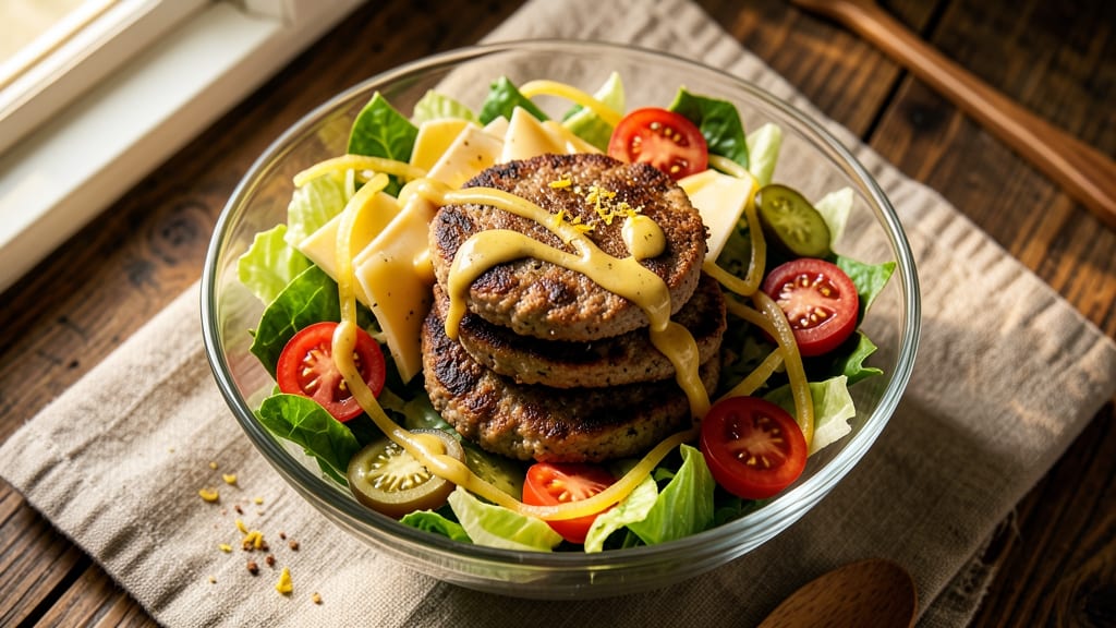 Big Mac Salad Recipe With Thousand Island Dressing: Burgers-In-A-Bowl With Crispy Onion Crowns
