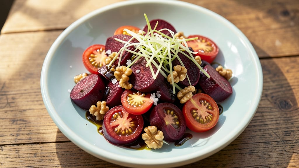 Beet and Tomato Salad Recipe: Roasted Depth Meets Bright Acid Crunch