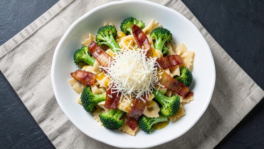 Broccoli Caesar Pasta Salad Recipe: Creamy Parmesan Dressing With Crispy Bacon Bites