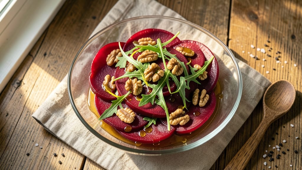Beetroot Carpaccio Salad Recipe: Earthy Sweetness With Crispy Walnut Topping