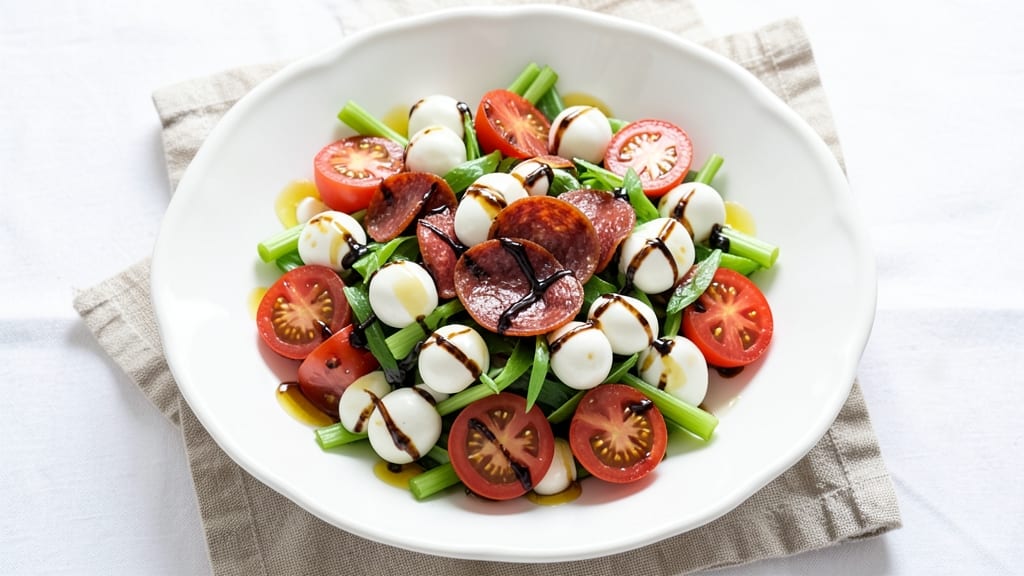Calabrese Antipasto Salad Recipe: Crisp Celery Crowns and Peppery Salami Bites