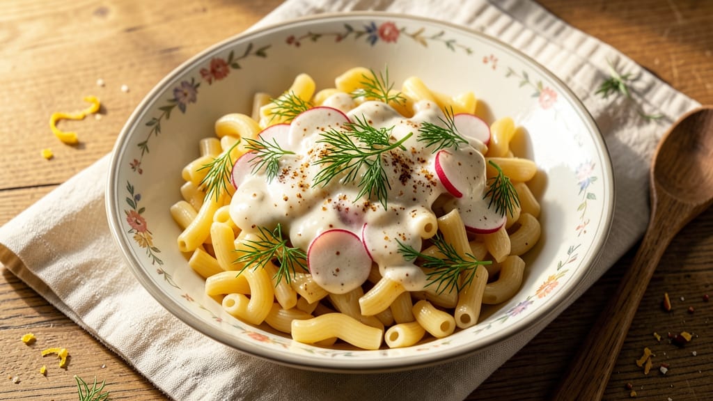 Macaroni Salad Recipe With French Dressing: Crunchy Celery Crowns and Tangy Herb Cream Cheese Twist