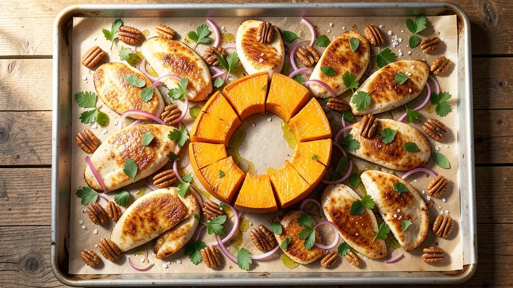 Autumn Sheet Pan Salad Recipe: Warm Roasted Squash and Crispy Pecans