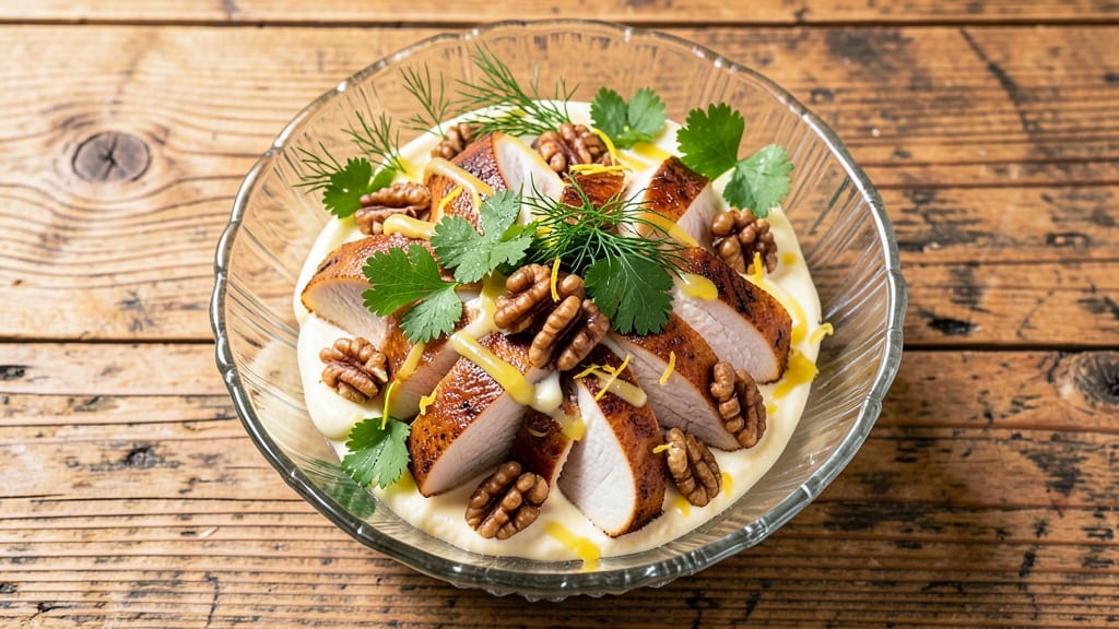 Blue Ribbon Chicken Salad Recipe: Mayo-Free Cream Cheese Base With Crunchy Walnut Topping