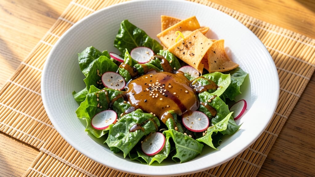 Asian Caesar Salad Recipe: Crispy Wonton Strips and Smoky Sesame Cream Magic
