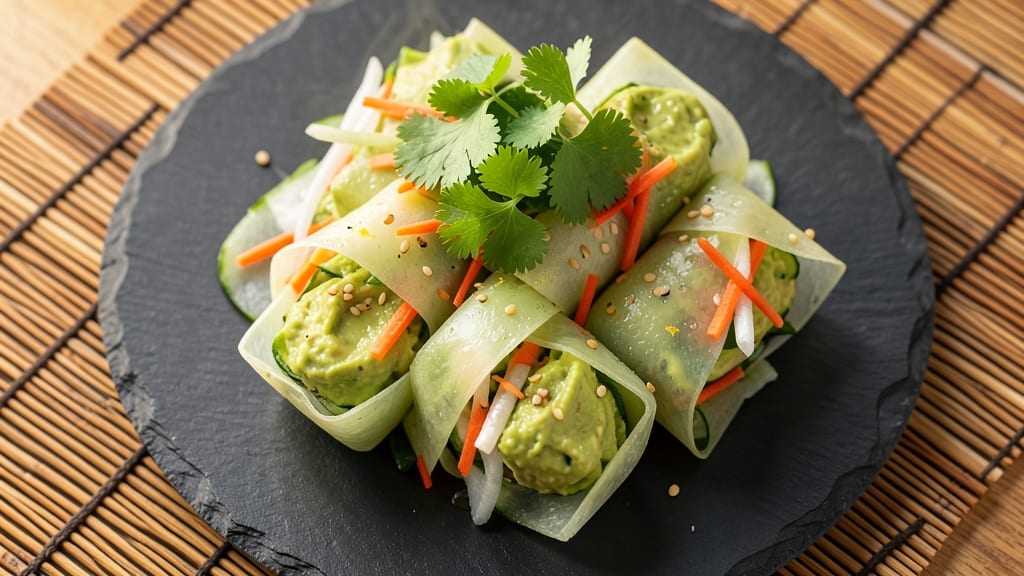 Avocado Salad Rolls Recipe: Crisp Rice Paper Wraps With Creamy Avocado Heart