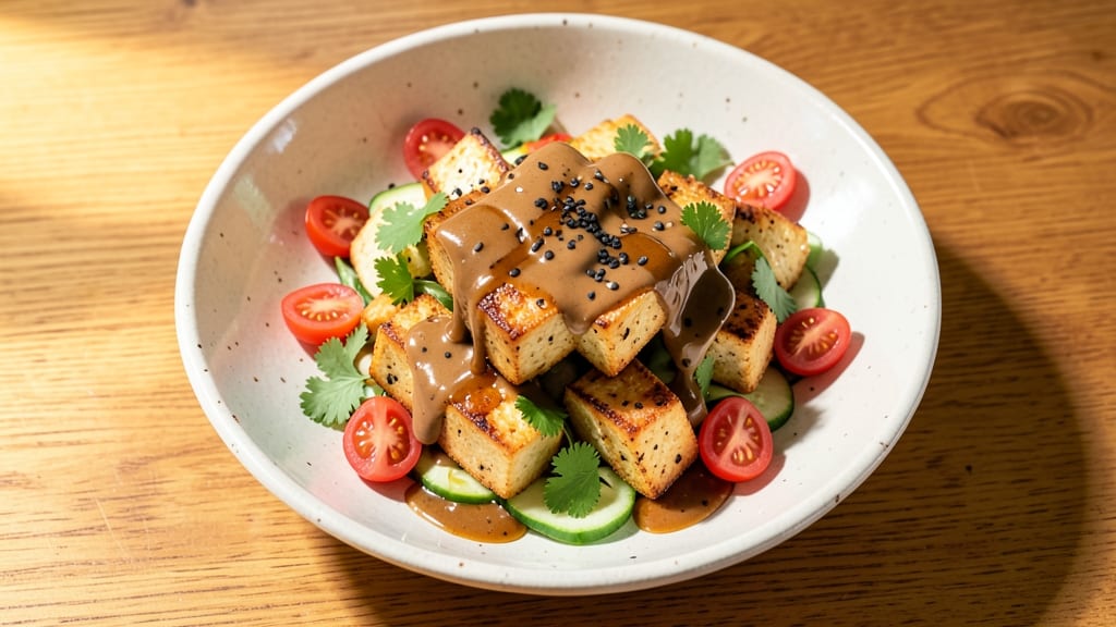 Bean Curd Salad Recipe: Crispy Cubes and Silky Sesame Dressing Harmony