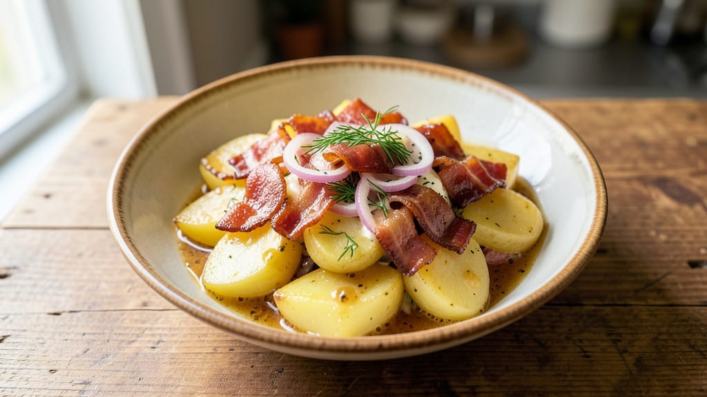 Best Ever German Potato Salad Recipe: Crisp Mustard-Vinegar Bite With Bacon Bits