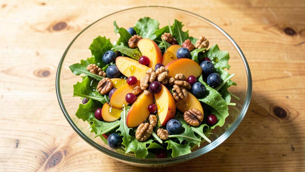 Blueberry Peach Salad Recipe: Juicy Fruit Medley With Crispy Walnut Topping