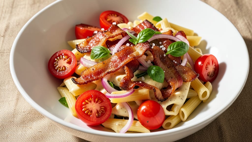 Bacon Tomato Pasta Salad Recipe: Smoky Crispy Bits With Tangy Creamy Twist