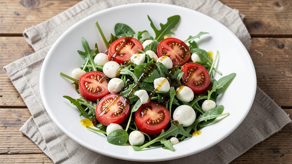 Arugula Caprese Salad Recipe: Bright Tomato-Basil Crispness Without Dressing Overload
