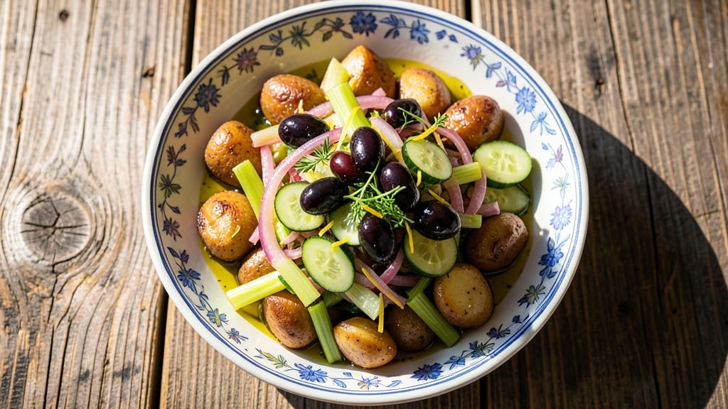 Authentic Greek Potato Salad Recipe: Crisp Celery Crowns and Tangy Lemon-Oregano Dressing