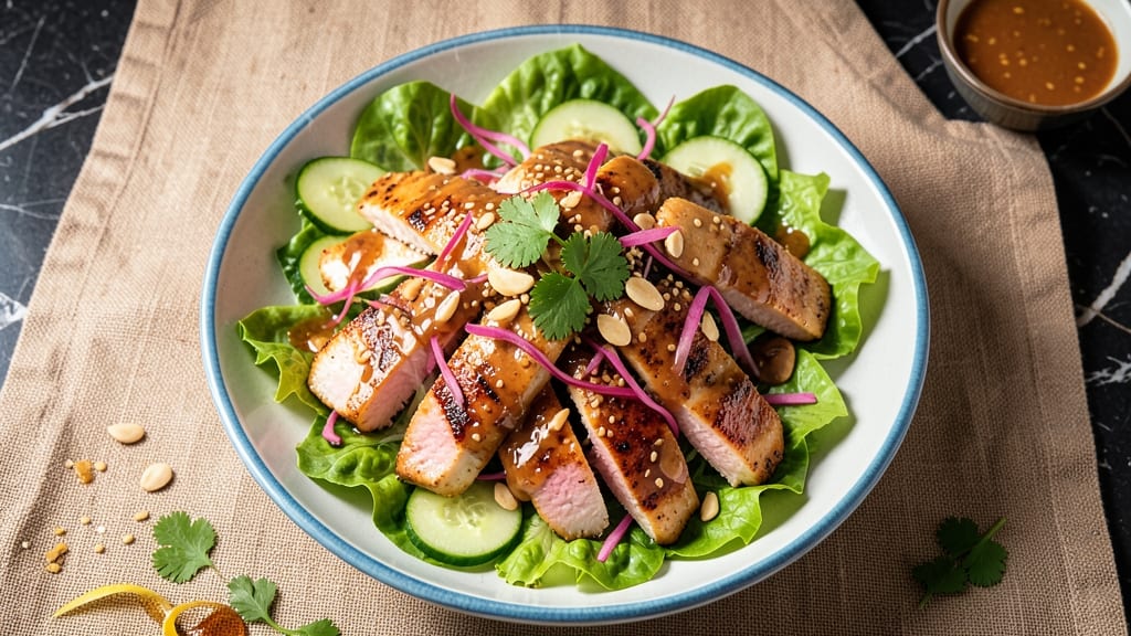 California Pizza Kitchen Thai Chicken Salad Recipe: Smoky Peanut Dressing with Crisp Celery Crowns