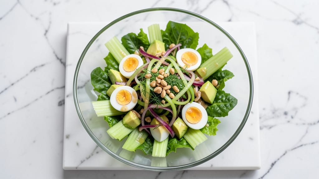 Wolfgang Puck's Beverly Hills Chopped Salad Recipe: Crisp Celery Crowns Over Creamy Herb Dressing