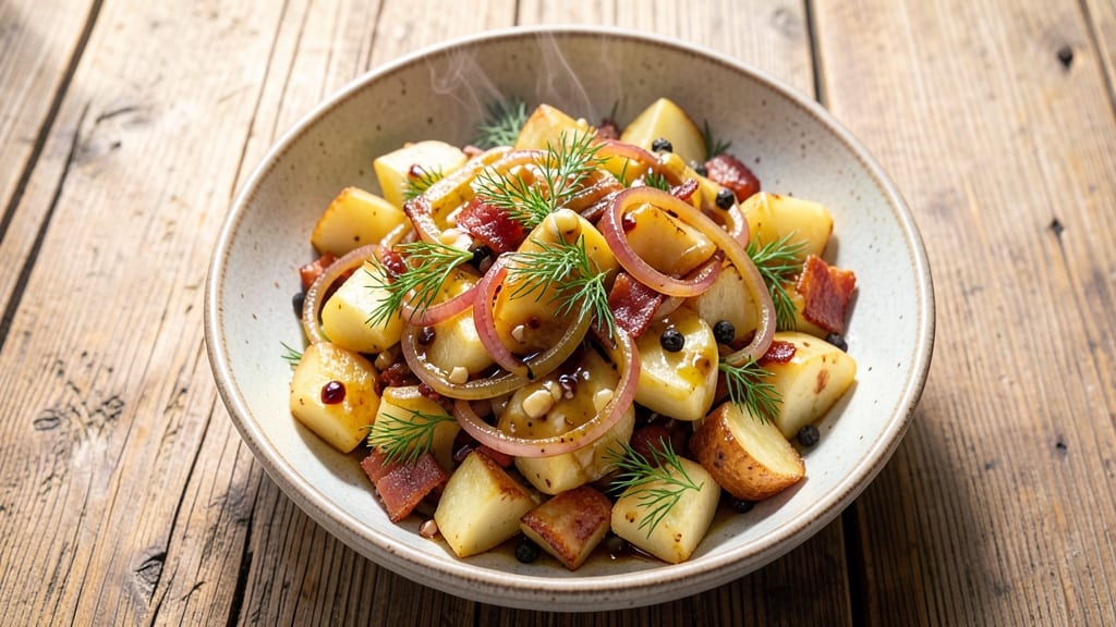 Bavarian German Potato Salad Recipe: Warm Mustard-Vinegar Dressing With Crisp Potatoes