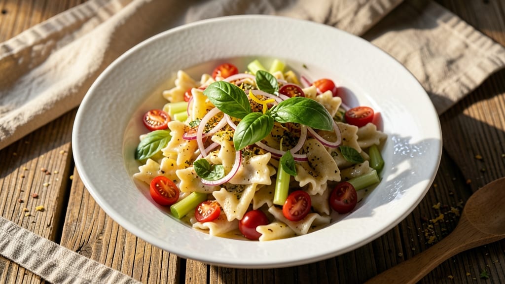 Basil Bowtie Pasta Salad Recipe: Fresh Herb Brightness With Crunchy Celery Twist