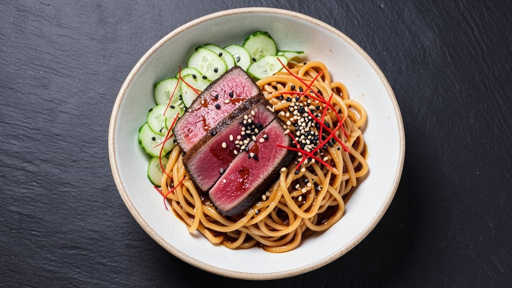 Asian Tuna Steak Salad Recipe: Seared Sushi-Grade Tuna Over Crispy Rice Noodles