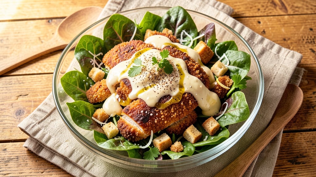 Breaded Chicken Caesar Salad Recipe: Crispy Chicken and Celery Crown Crunch Combo