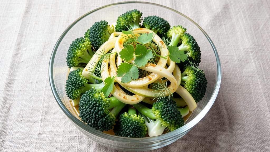 Broccoli and Zucchini Salad Recipe: Bright Herb Vinaigrette With Crisp Edges