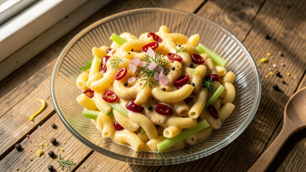 Macaroni Salad With Pimentos Recipe: Bold Spice and Creamy Celery Crunch