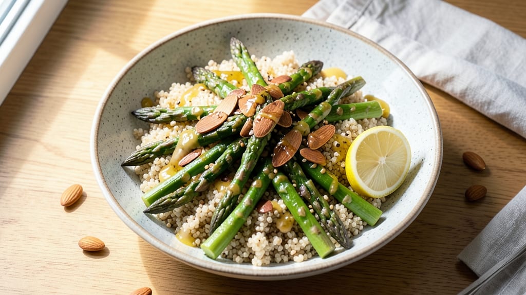 Asparagus Quinoa Salad Recipe: Bright Greens and Crunchy Almond Topping